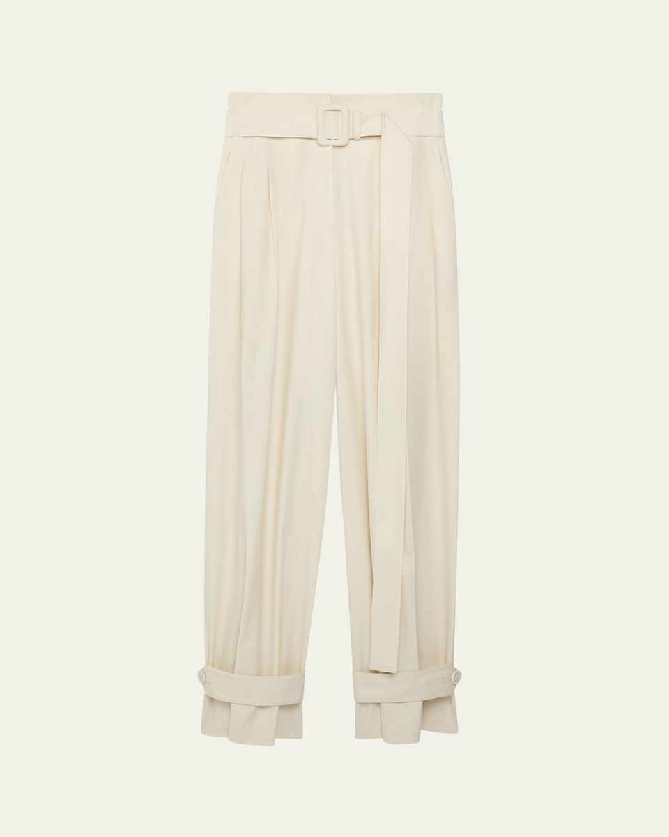 Belted Wide-Leg Tab-Hem Trousers